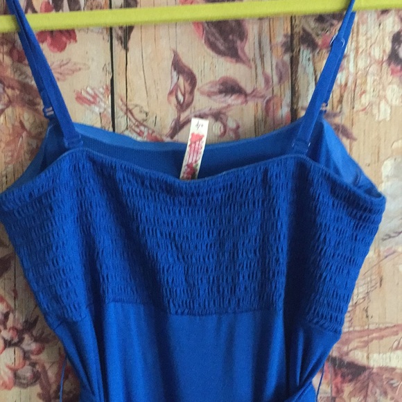 FREE PEOPLE BOHO DRESS STRETCH COBALT BLUE RUFFLE SUN DRESS S - Picture 8 of 8